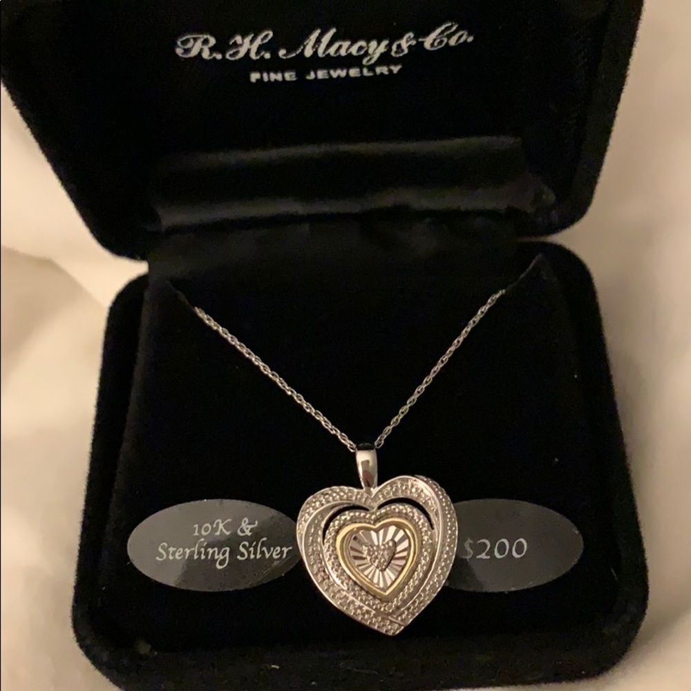 10K and Sterling Silver Heart Necklace